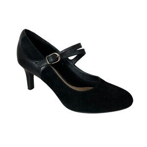 Clarks Collection Black Suede Dancer Reece Mary Jane Pump  Size 6  Office Formal